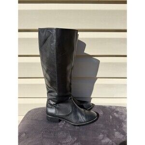 Donald J Pliner Women’s 6M Black Leather Knee High Riding Boots Low Heel Zip